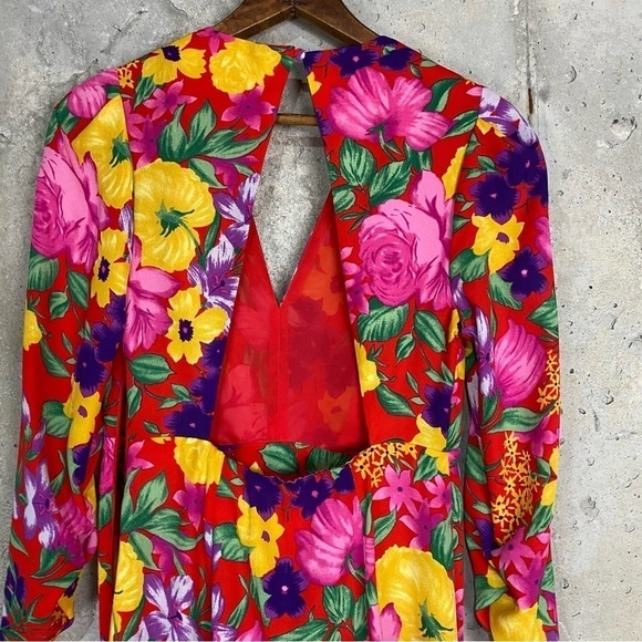Rixo target red coral Hawaiian floral ruffle midi dress xs 2 - Picture 5 of 10